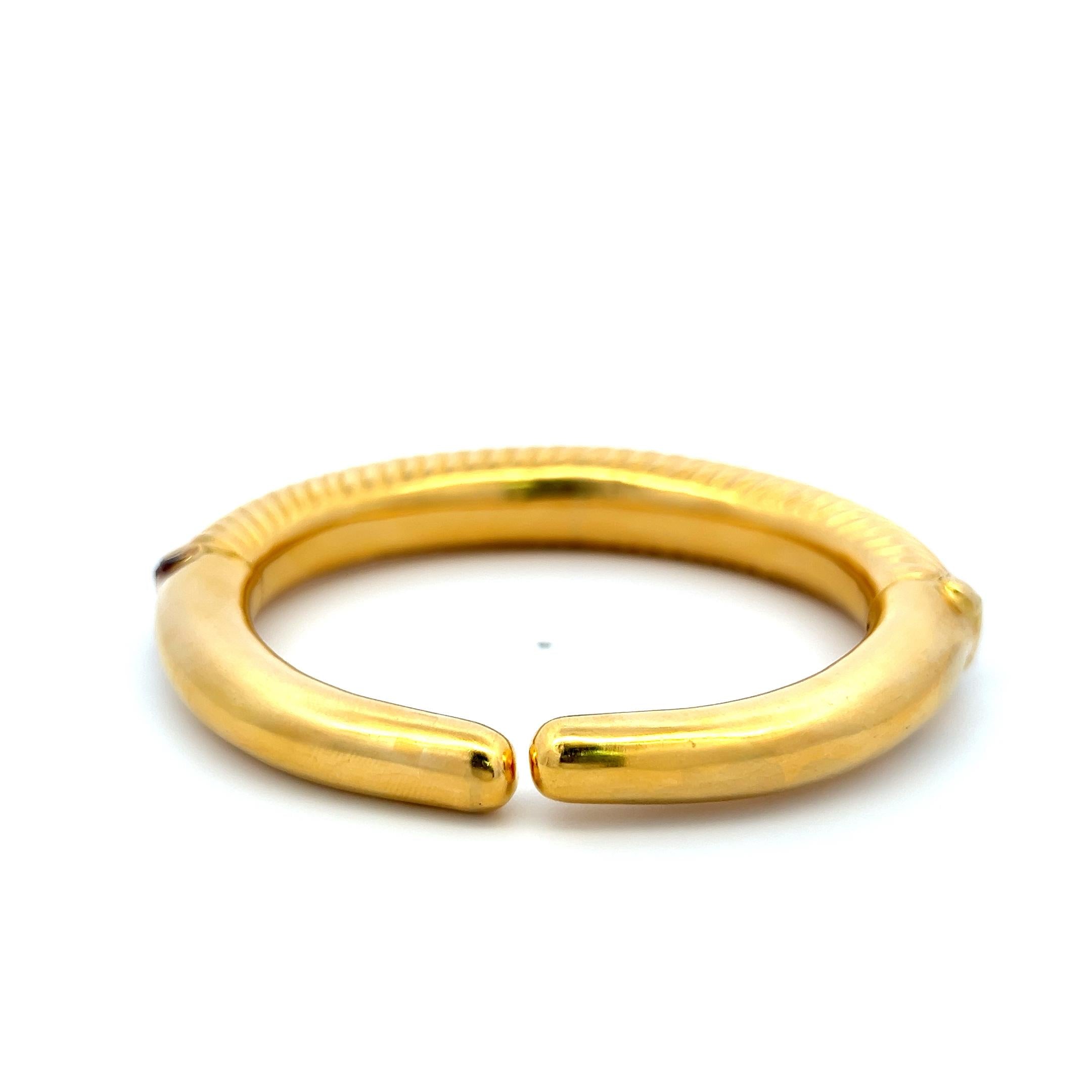 Lalaoonis 22K Yellow Gold Ribbed Torque Cuff Bracelet 6.75x0.37x0.40IN