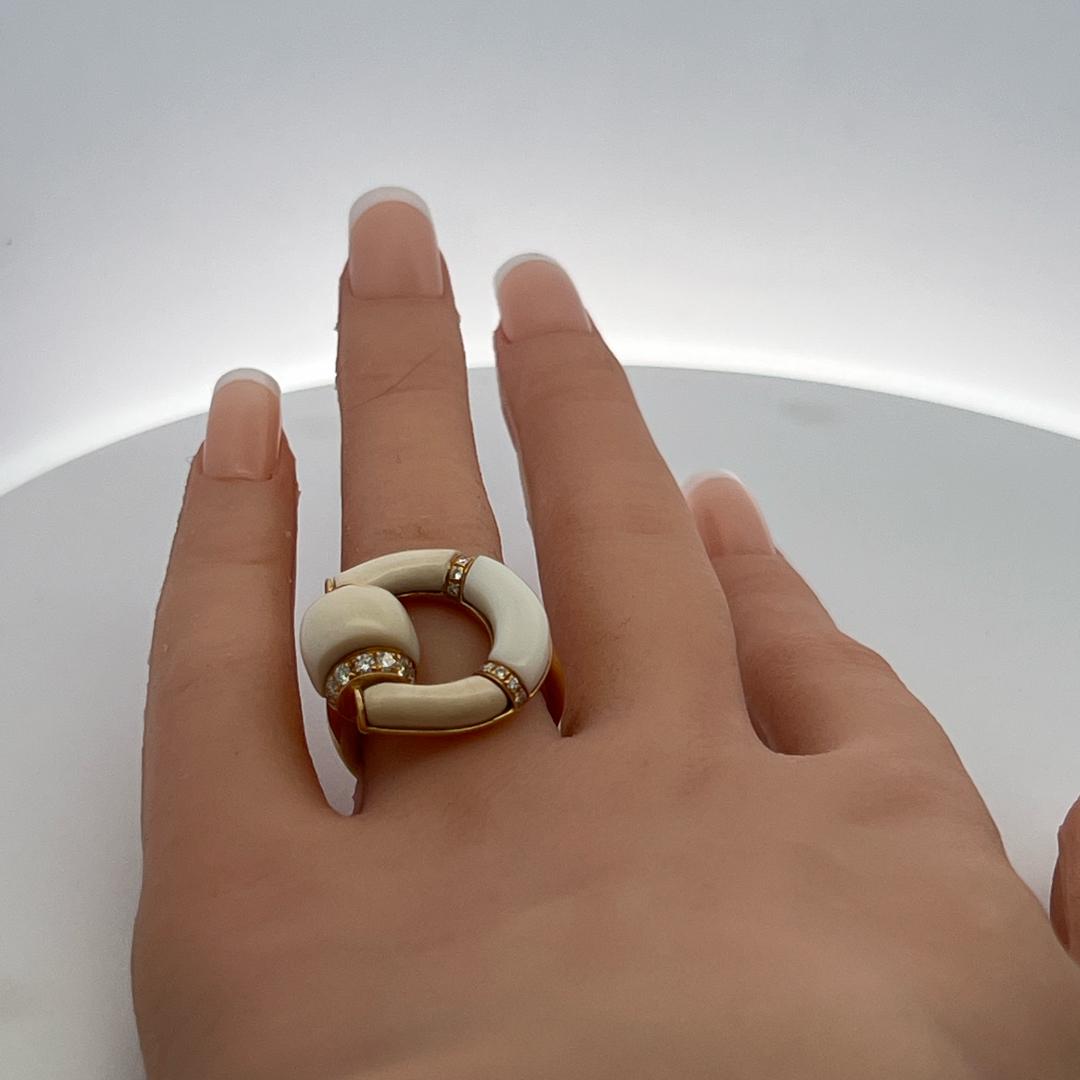 Gucci 18K YG Cocktail Ring with 0.52 Carat Round G-VS Diamonds Size 6.25