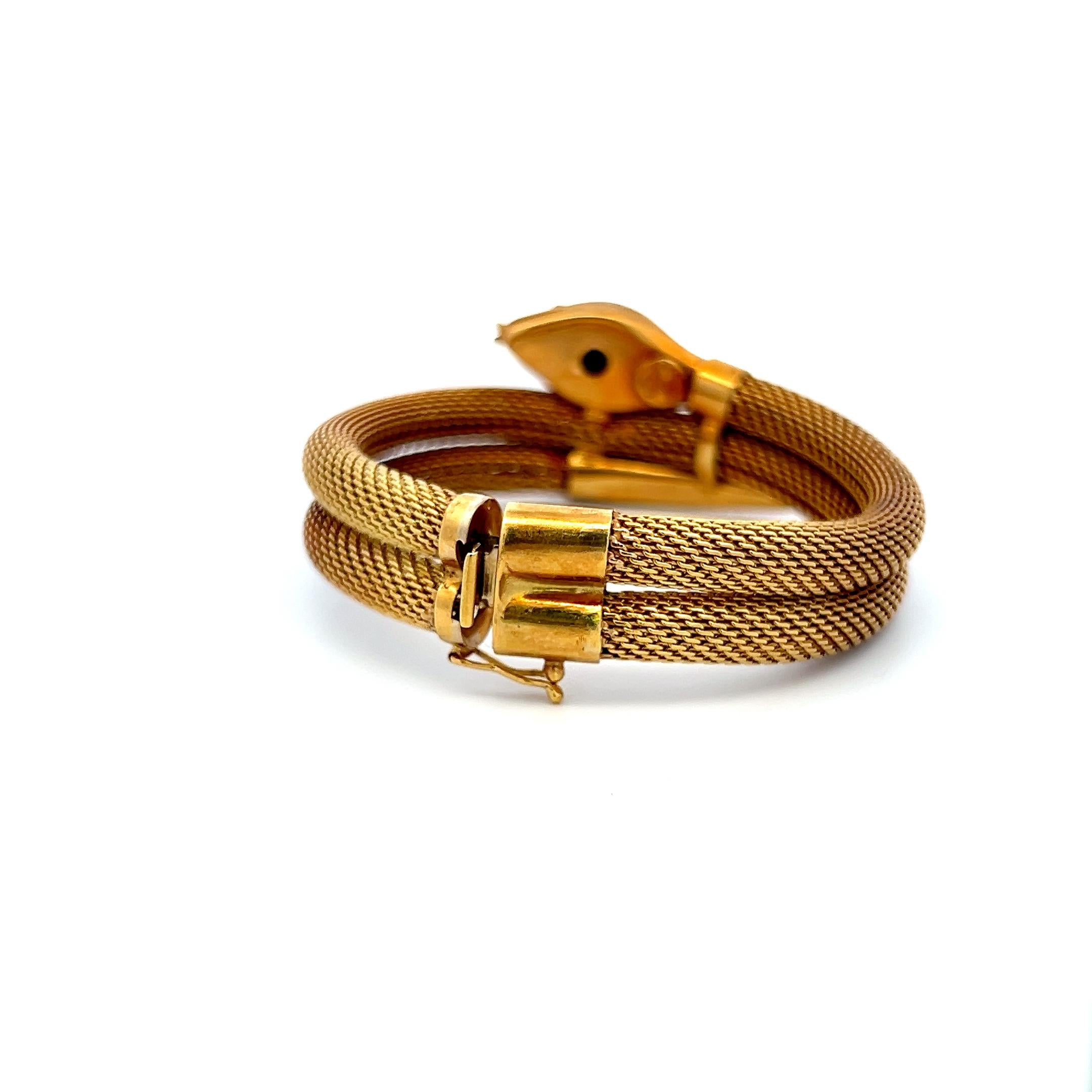 18K Yellow Gold Tubogas Snake Bracelet 0.02 Carat Ruby & Turquoise 8.5x4.8 MM