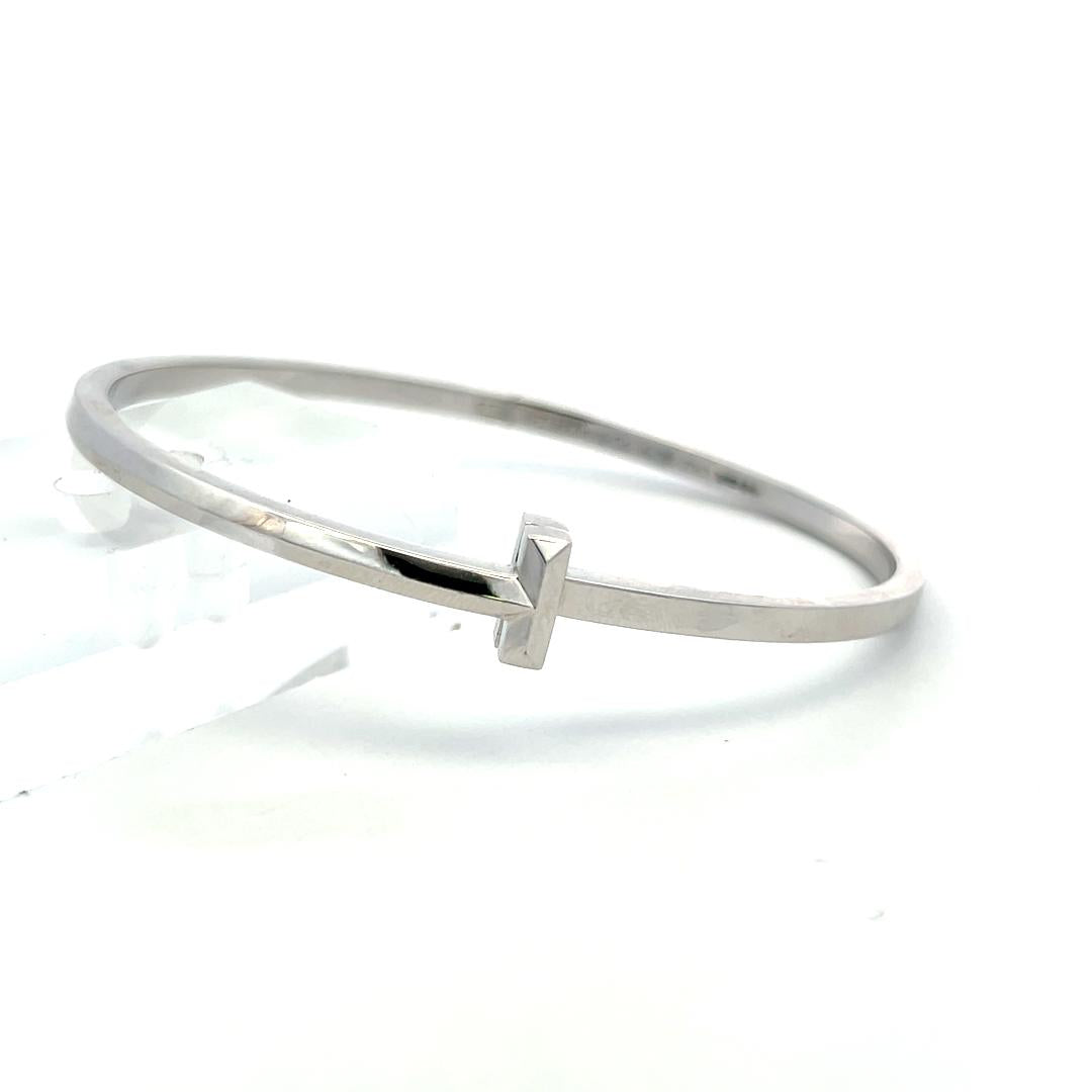 Tiffany & Co Vintage 18 Karat White Gold T Bangle Bracelet 7 Inch 25.4 Grams