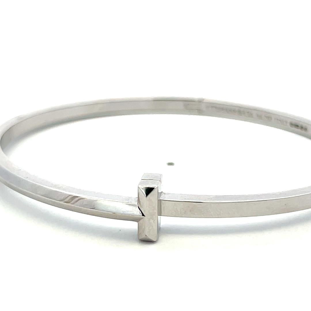 Tiffany & Co Vintage 18 Karat White Gold T Bangle Bracelet 7 Inch 25.4 Grams
