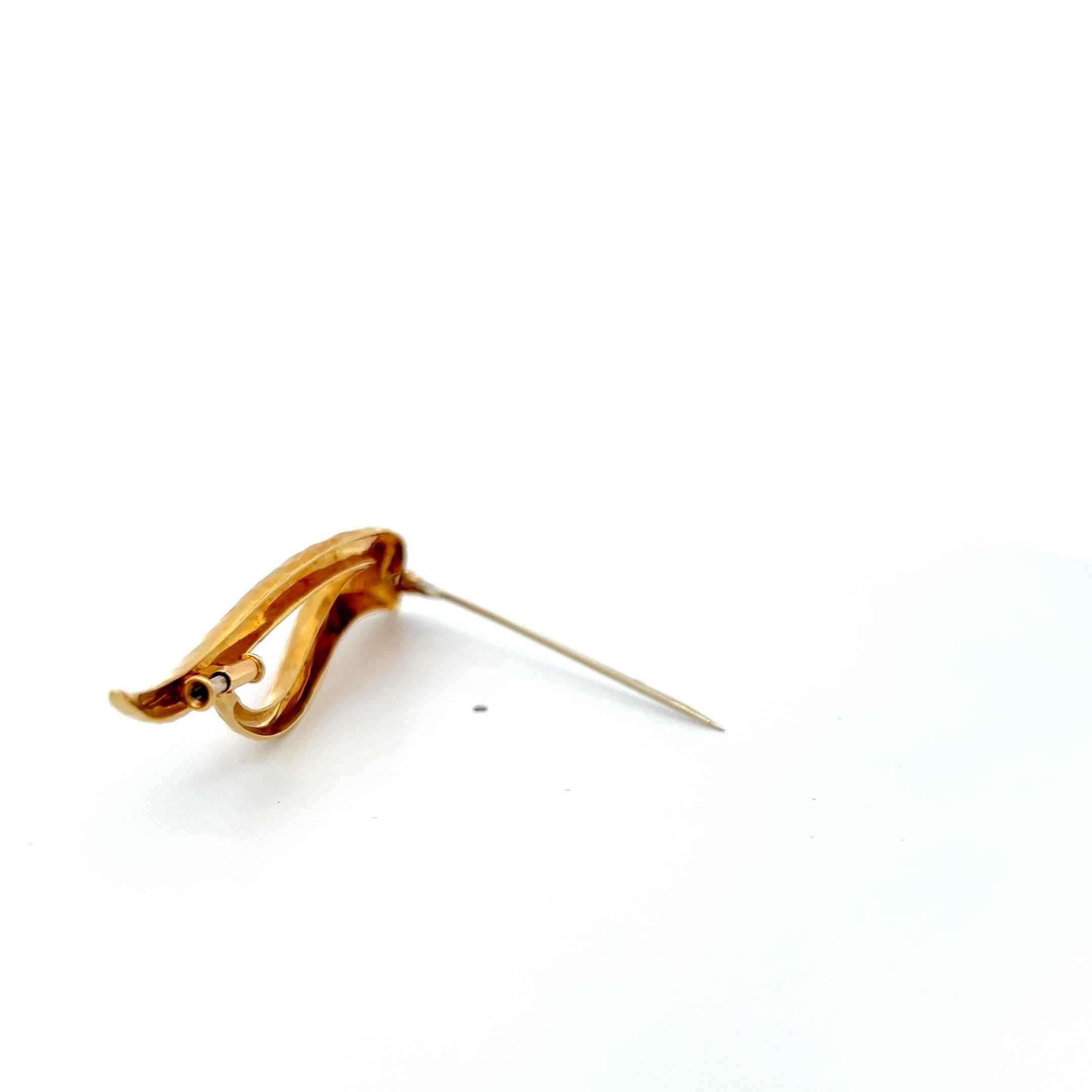 Henry Dunay 18K Yellow Gold Abstract Leaf Pin Brooch 13.2 Grams