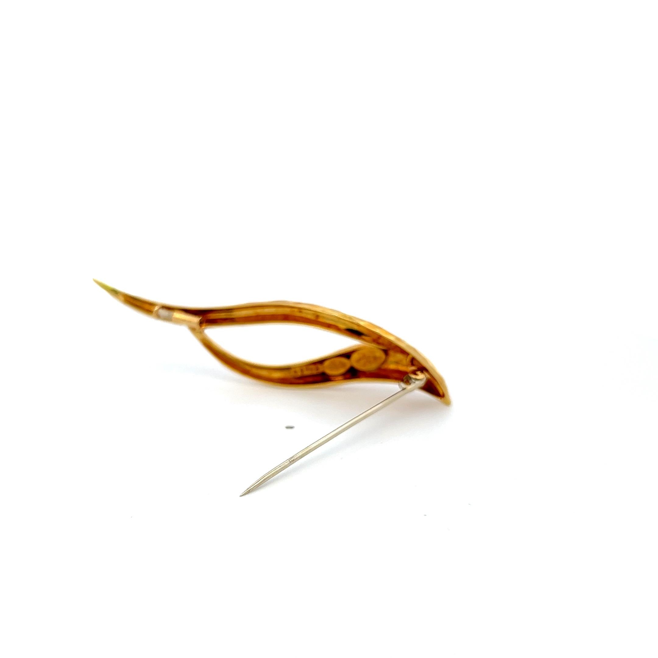 Henry Dunay 18K Yellow Gold Abstract Leaf Pin Brooch 13.2 Grams