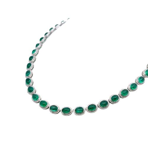 38.64 Carat Emerald Riviera Necklace With 2.66 Carat Diamonds 14K White Gold