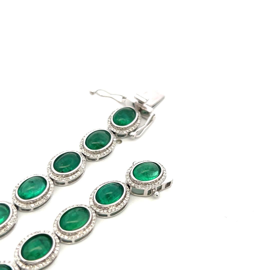 38.64 Carat Emerald Riviera Necklace With 2.66 Carat Diamonds 14K White Gold