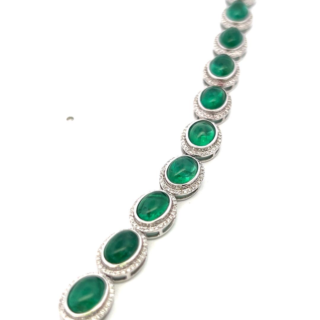 38.64 Carat Emerald Riviera Necklace With 2.66 Carat Diamonds 14K White Gold