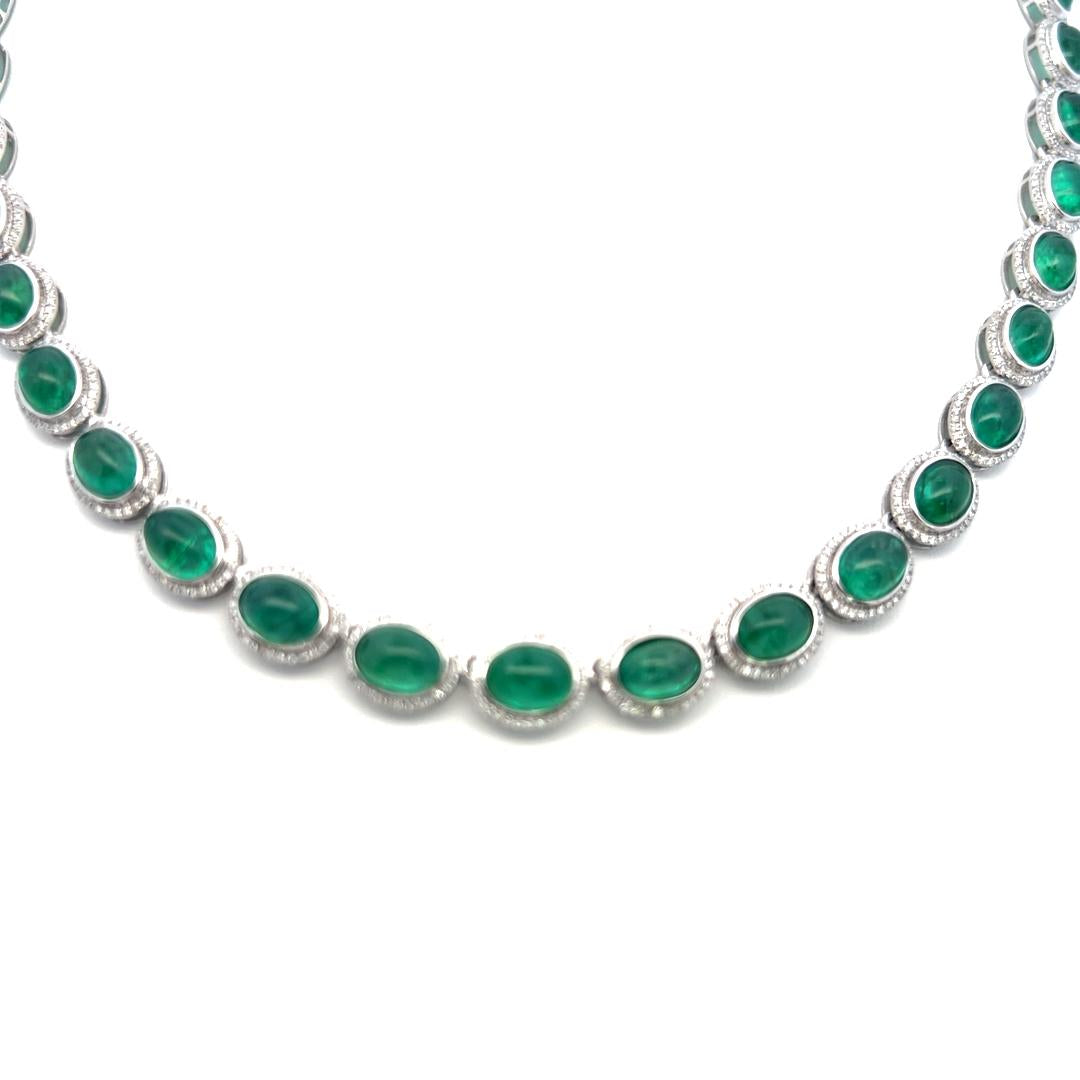 38.64 Carat Emerald Riviera Necklace With 2.66 Carat Diamonds 14K White Gold