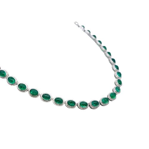 38.64 Carat Emerald Riviera Necklace With 2.66 Carat Diamonds 14K White Gold