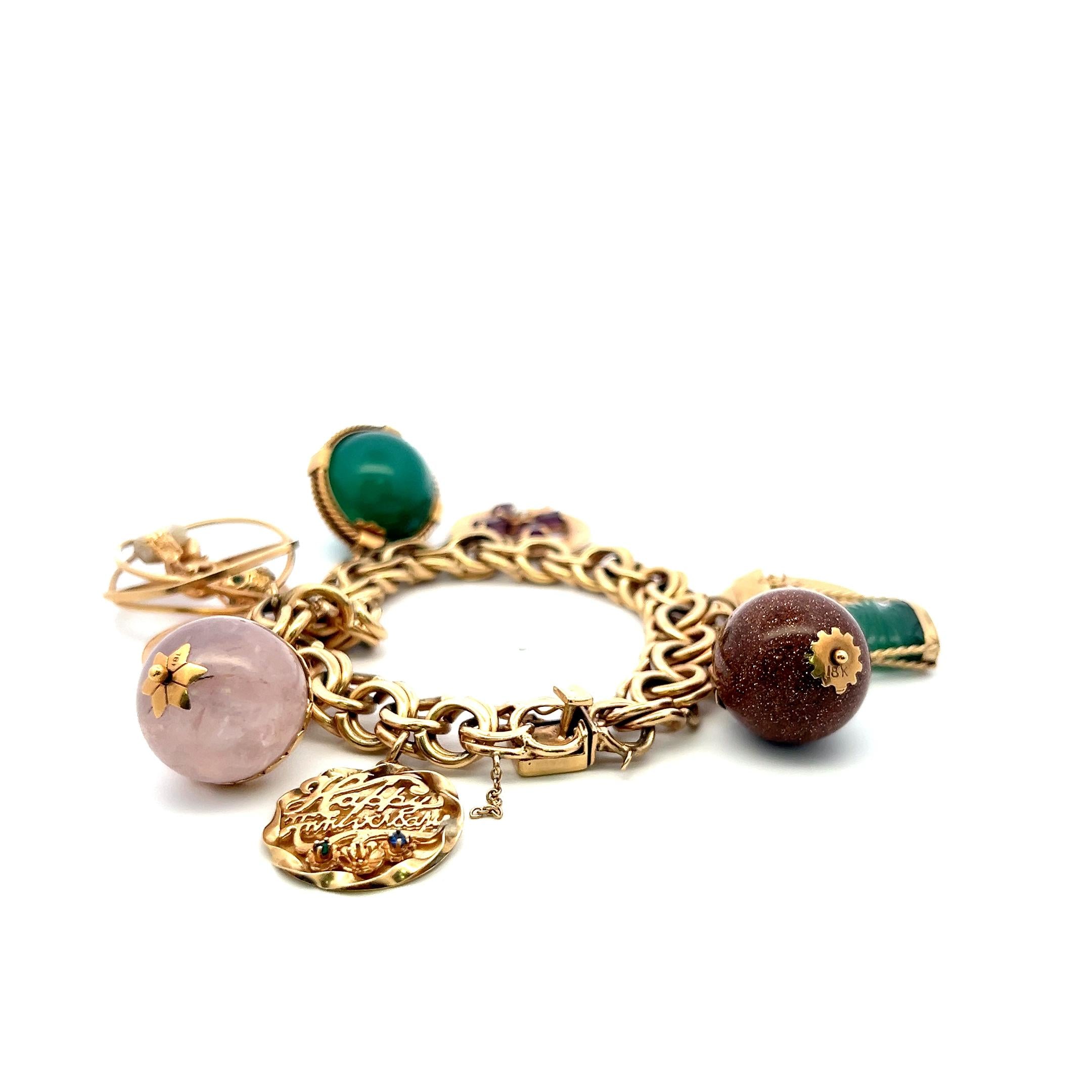 Vintage 14K/18K Yellow Gold Charm Bracelet with 1.5 MM-20.00 MM Multi Gems