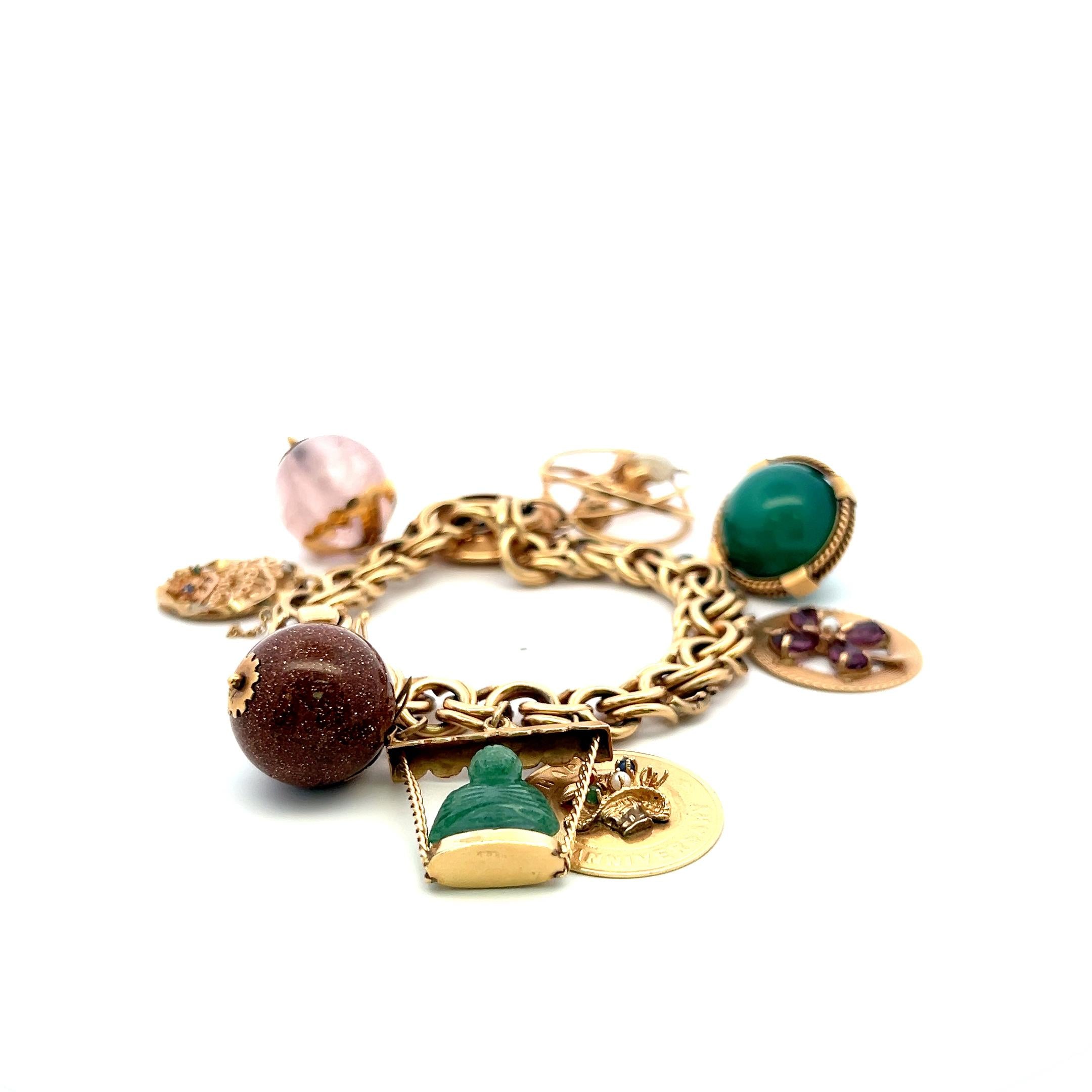 Vintage 14K/18K Yellow Gold Charm Bracelet with 1.5 MM-20.00 MM Multi Gems