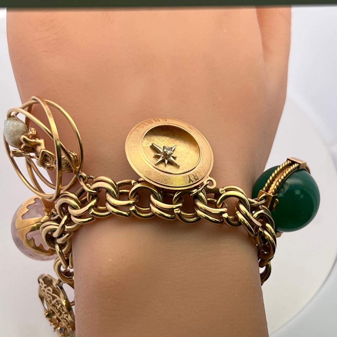 Vintage 14K/18K Yellow Gold Charm Bracelet with 1.5 MM-20.00 MM Multi Gems