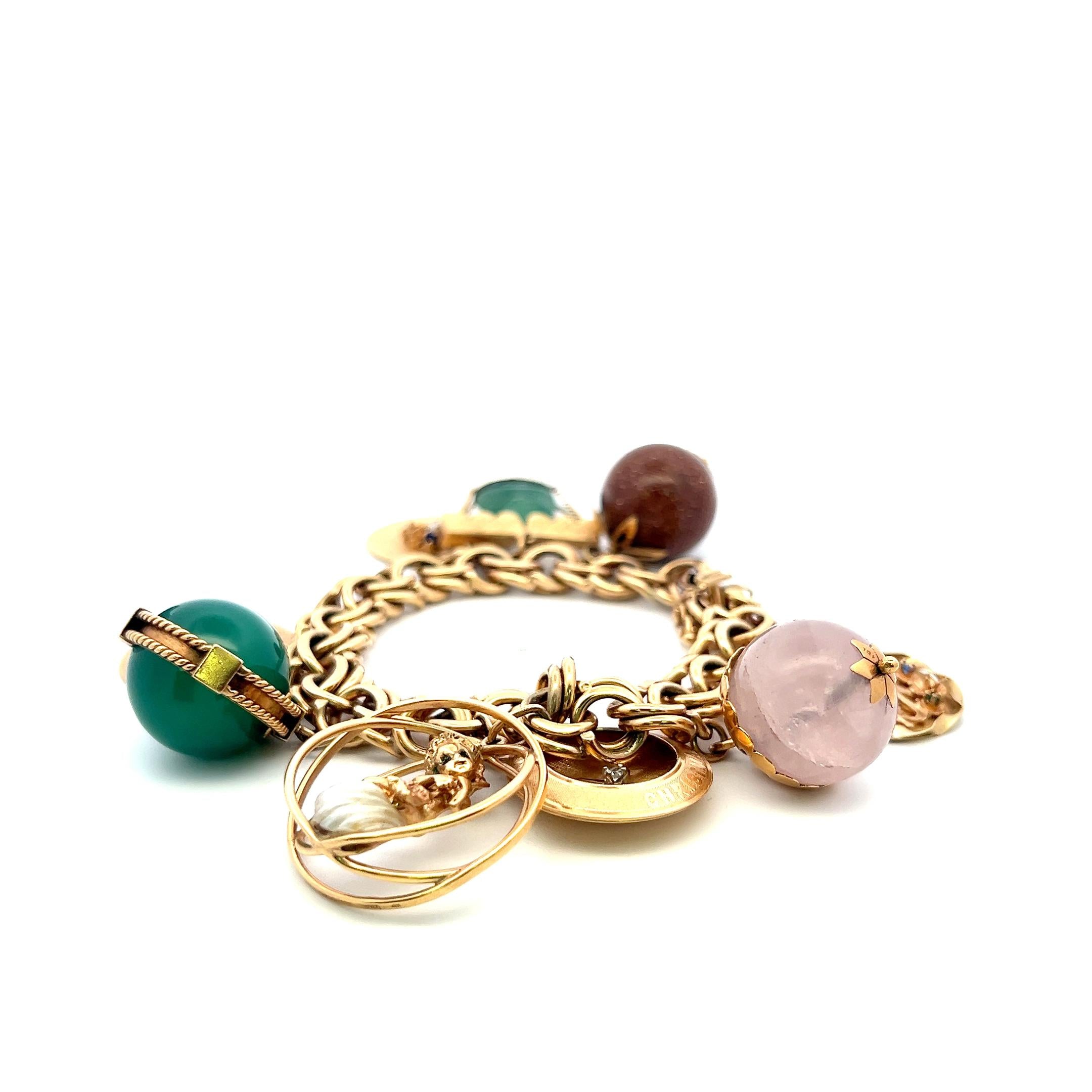 Vintage 14K/18K Yellow Gold Charm Bracelet with 1.5 MM-20.00 MM Multi Gems