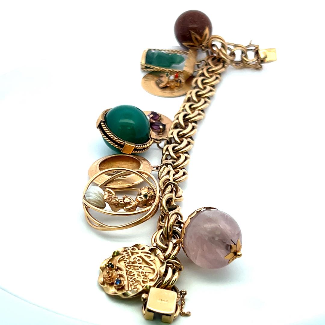 Vintage 14K/18K Yellow Gold Charm Bracelet with 1.5 MM-20.00 MM Multi Gems