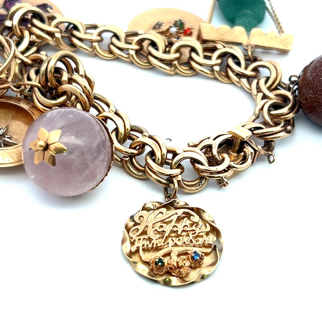 Vintage 14K/18K Yellow Gold Charm Bracelet with 1.5 MM-20.00 MM Multi Gems