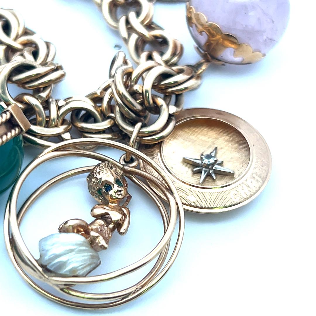 Vintage 14K/18K Yellow Gold Charm Bracelet with 1.5 MM-20.00 MM Multi Gems
