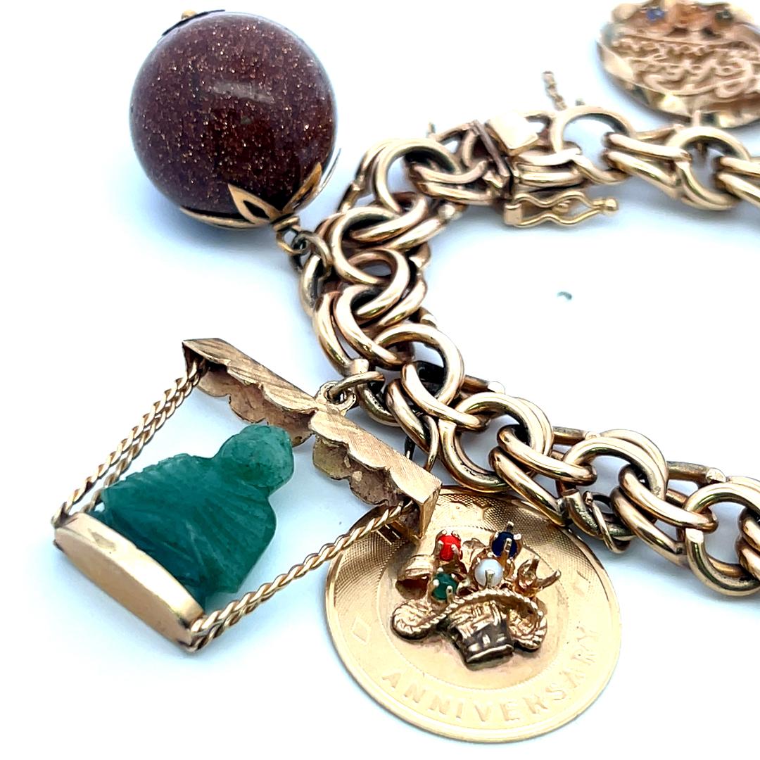 Vintage 14K/18K Yellow Gold Charm Bracelet with 1.5 MM-20.00 MM Multi Gems