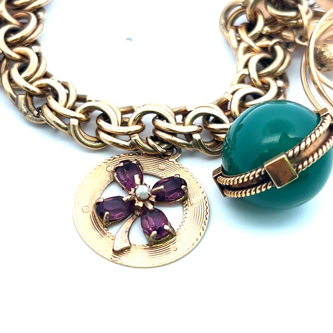 Vintage 14K/18K Yellow Gold Charm Bracelet with 1.5 MM-20.00 MM Multi Gems