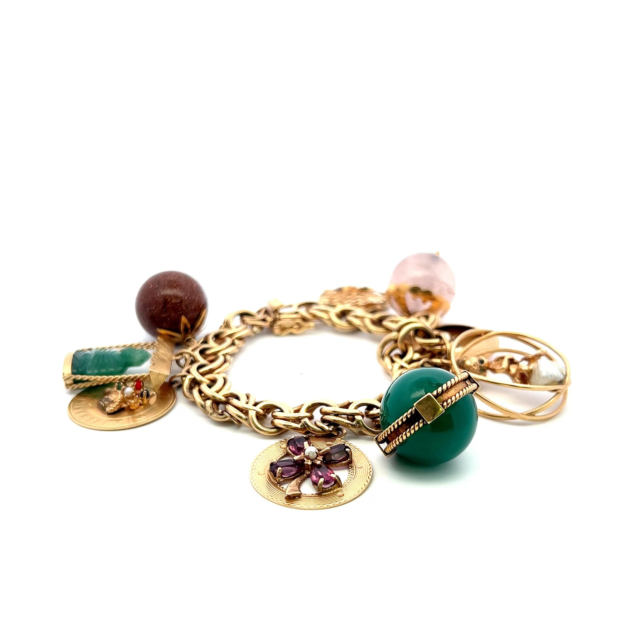 Vintage 14K/18K Yellow Gold Charm Bracelet with 1.5 MM-20.00 MM Multi Gems