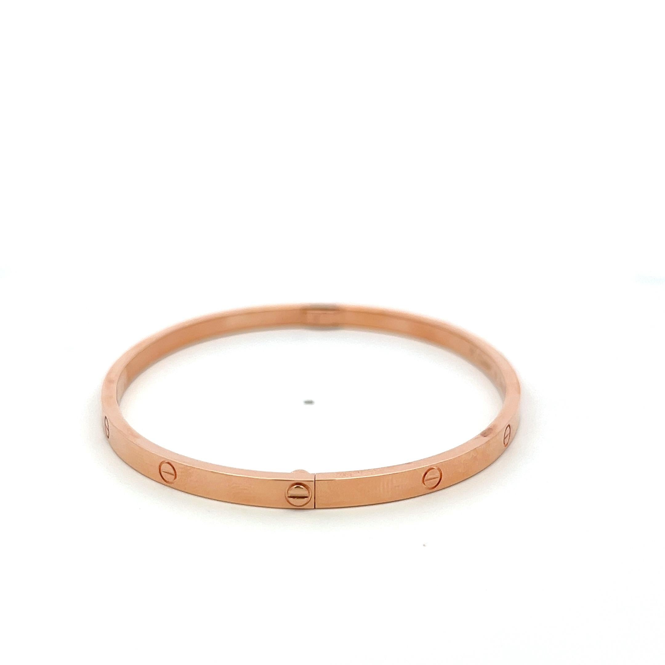 Cartier 18 Karat Rose Gold Love Bracelet 20.8 Grams Size 19 with Paper and Pouch