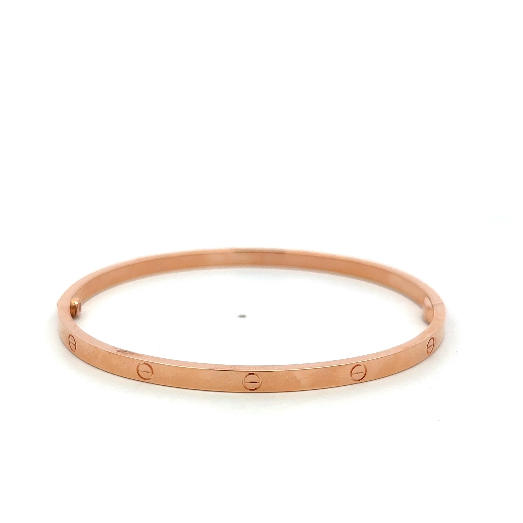 Cartier 18 Karat Rose Gold Love Bracelet 20.8 Grams Size 19 with Paper and Pouch
