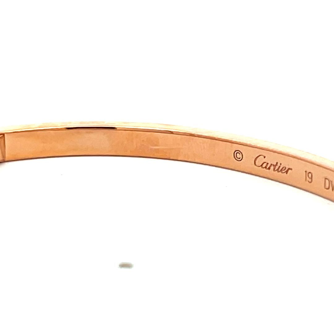 Cartier 18 Karat Rose Gold Love Bracelet 20.8 Grams Size 19 with Paper and Pouch