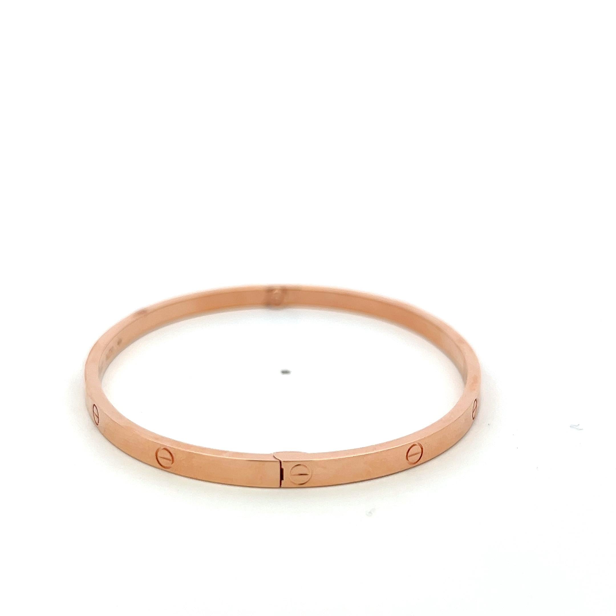 Cartier 18 Karat Rose Gold Love Bracelet 20.8 Grams Size 19 with Paper and Pouch