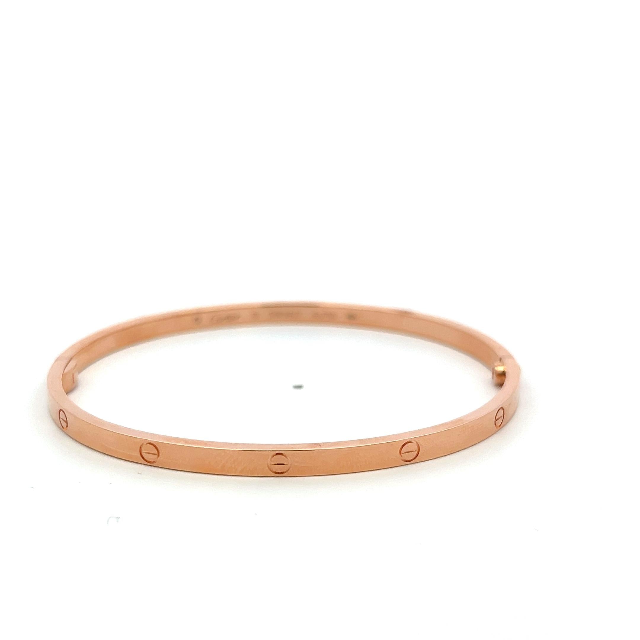 Cartier 18 Karat Rose Gold Love Bracelet 20.8 Grams Size 19 with Paper and Pouch