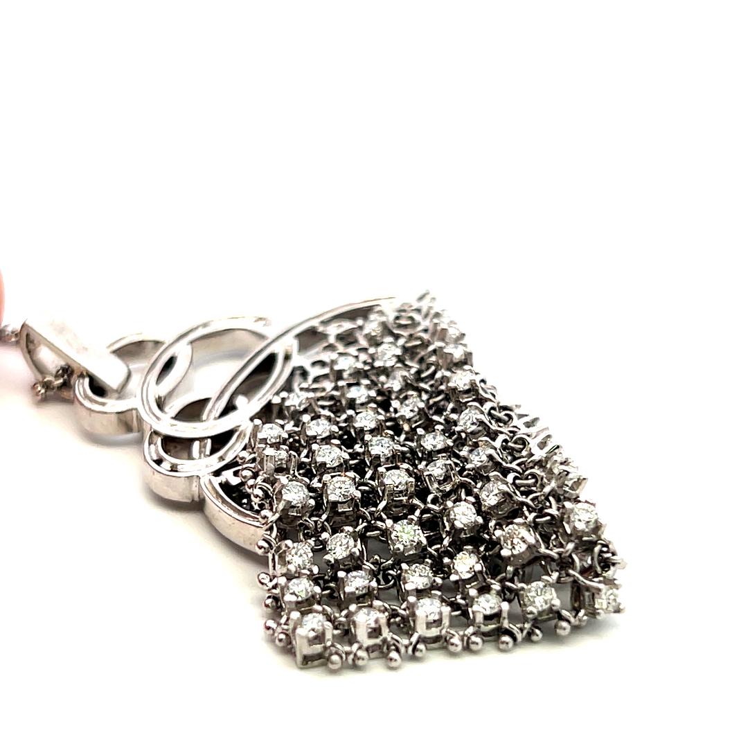Vintage 18K White Gold Pendant Necklace with 2.21 Carat Round F-VS Diamonds