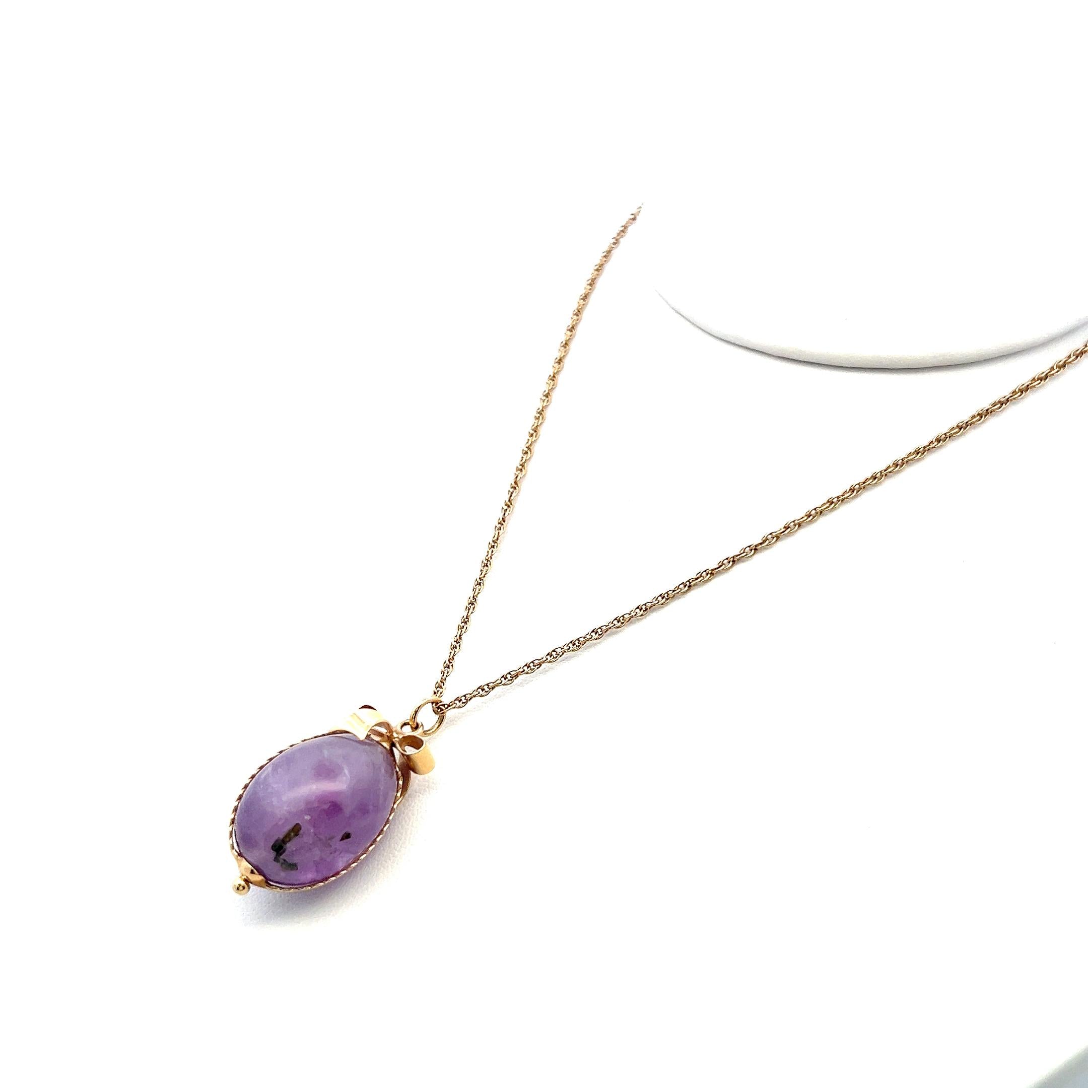 Vintage 14K Yellow Gold Pendant Necklace with 16.1x23.3 MM Amethyst Gemstone