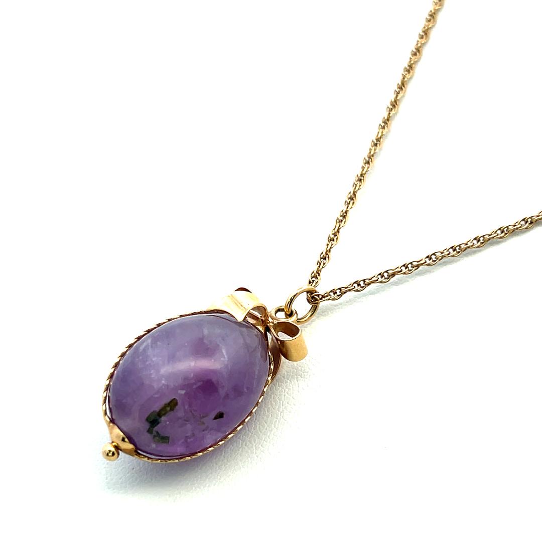 Vintage 14K Yellow Gold Pendant Necklace with 16.1x23.3 MM Amethyst Gemstone