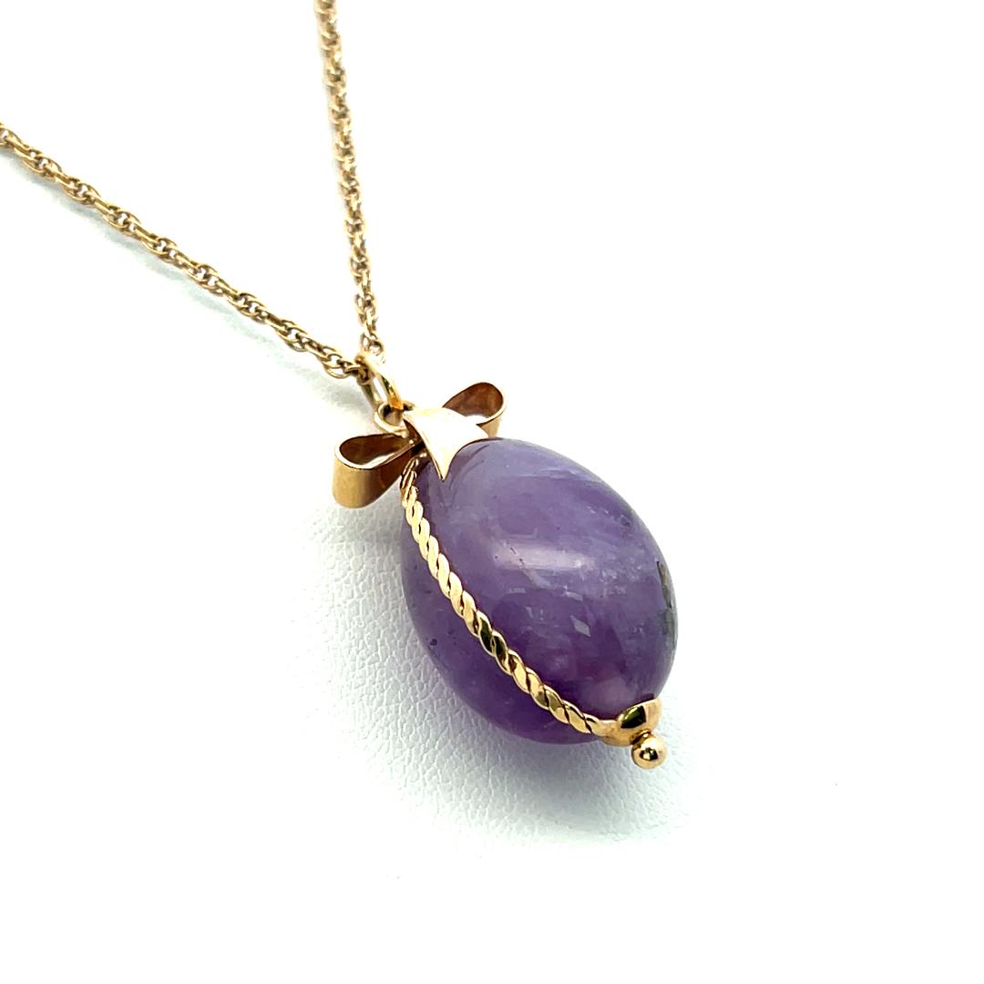 Vintage 14K Yellow Gold Pendant Necklace with 16.1x23.3 MM Amethyst Gemstone