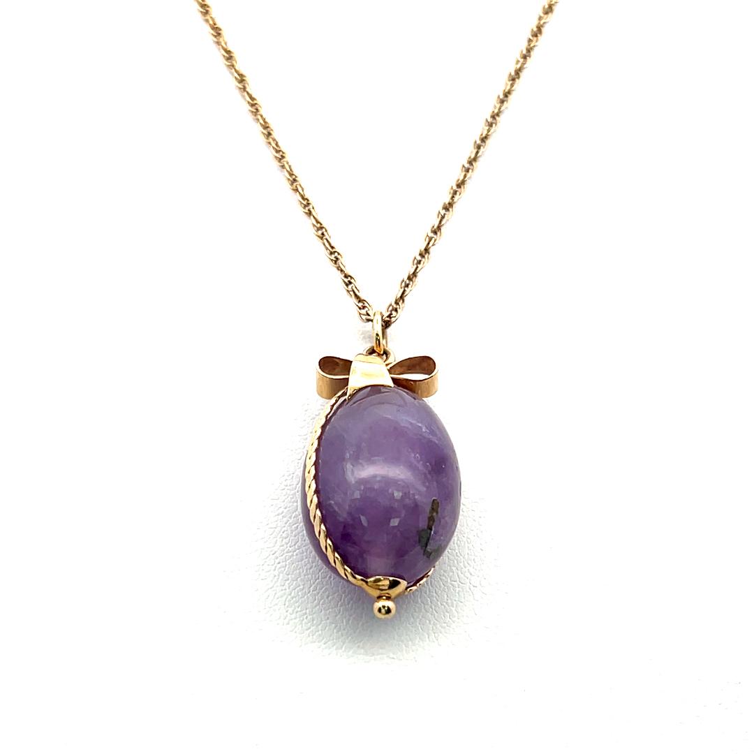 Vintage 14K Yellow Gold Pendant Necklace with 16.1x23.3 MM Amethyst Gemstone