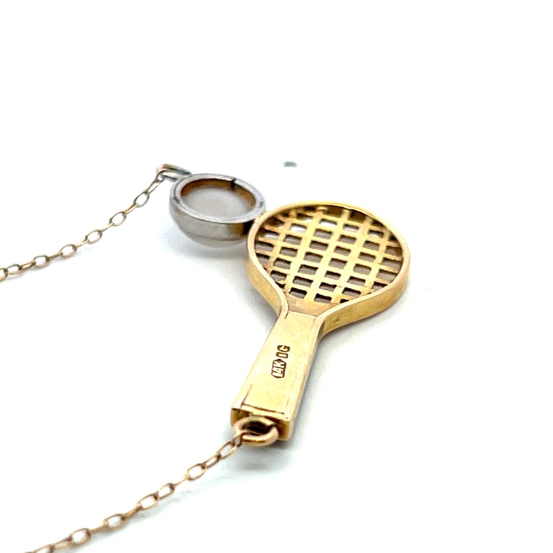 Vintage 14K Yellow Gold Tennis Racket Pendant Necklace 4.2 Grams
