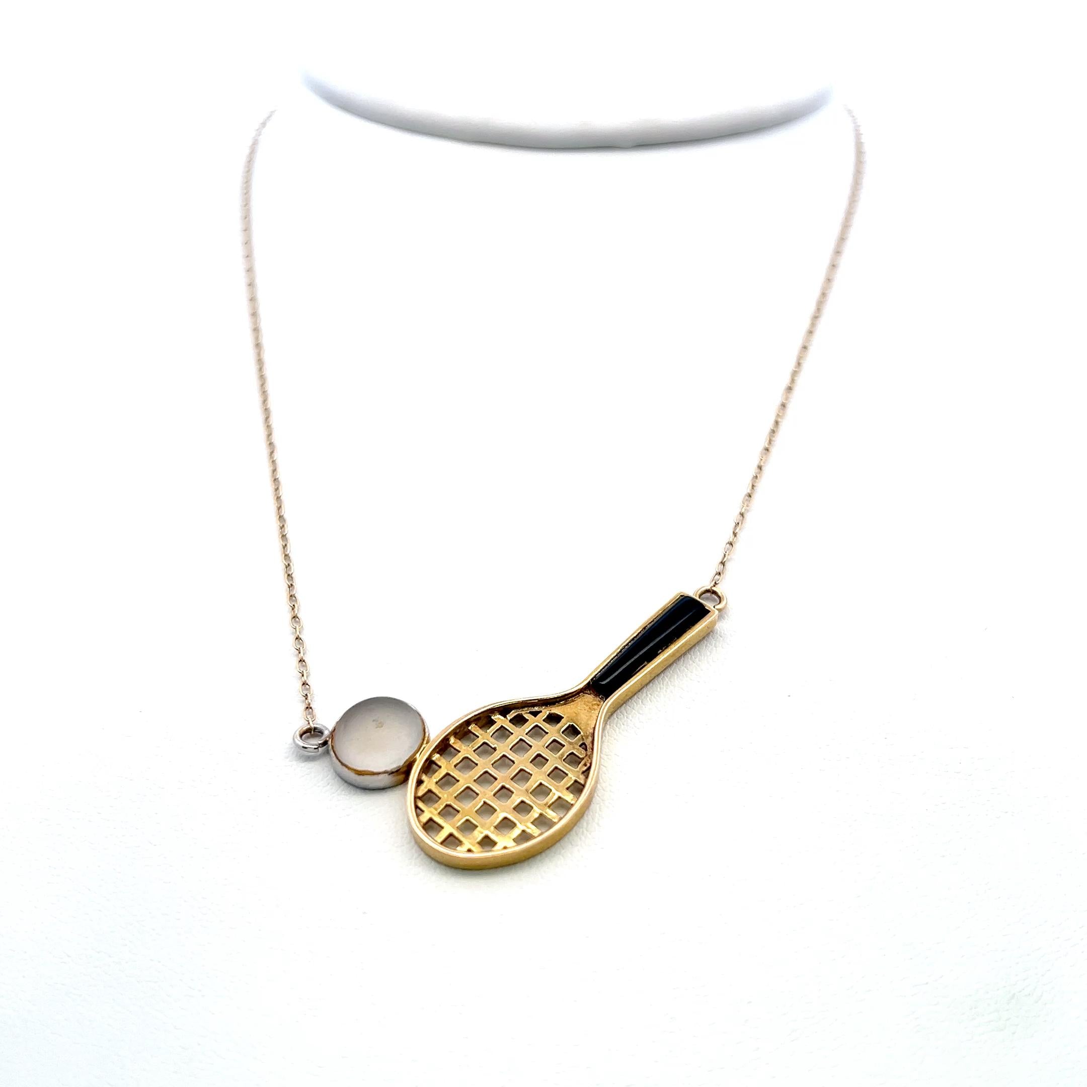 Vintage 14K Yellow Gold Tennis Racket Pendant Necklace 4.2 Grams