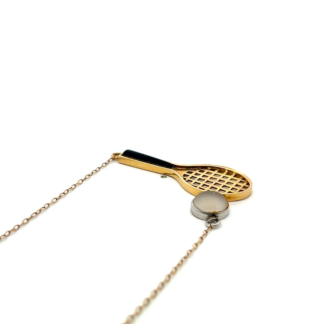 Vintage 14K Yellow Gold Tennis Racket Pendant Necklace 4.2 Grams