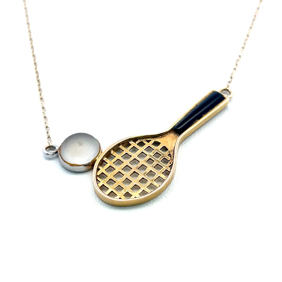 Vintage 14K Yellow Gold Tennis Racket Pendant Necklace 4.2 Grams
