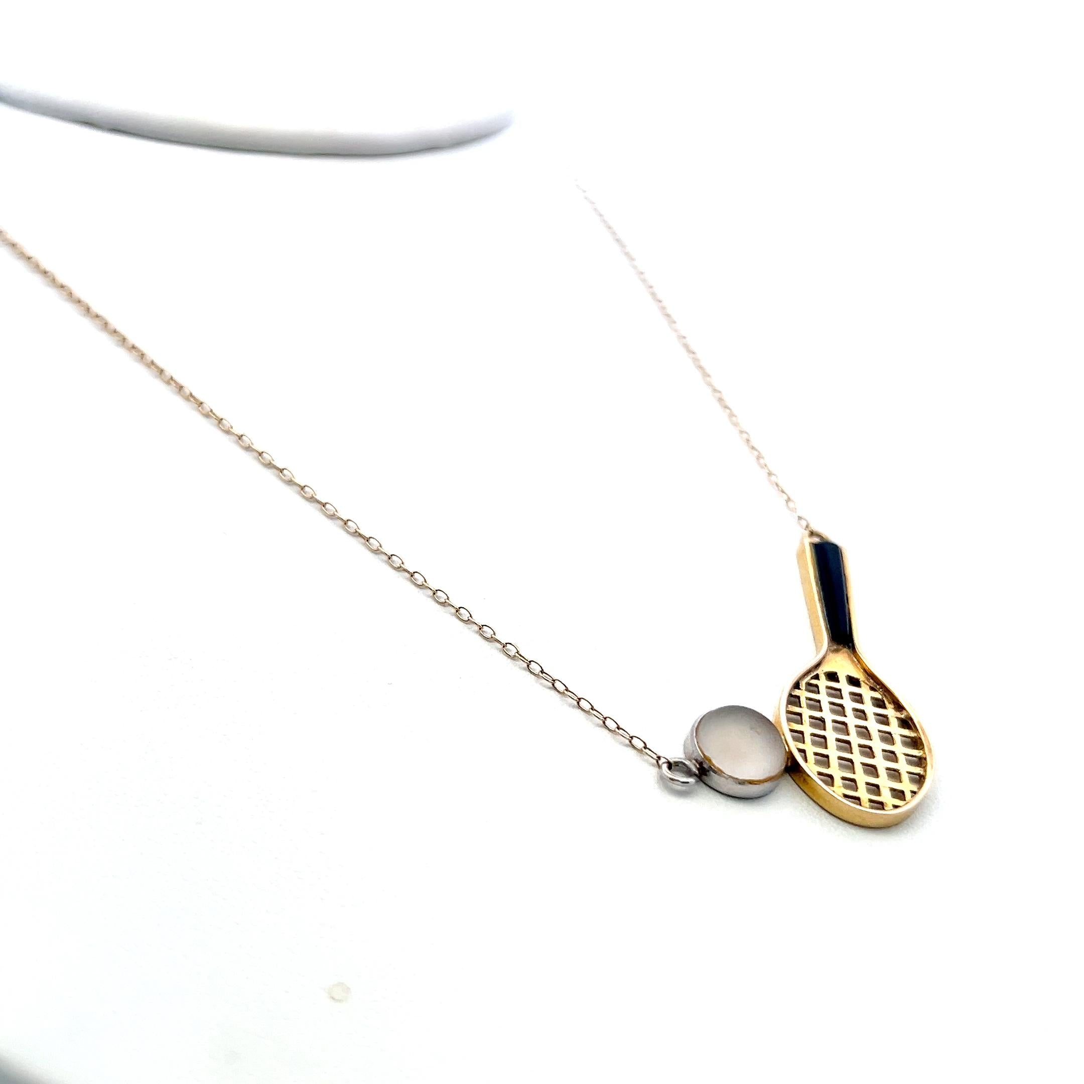 Vintage 14K Yellow Gold Tennis Racket Pendant Necklace 4.2 Grams