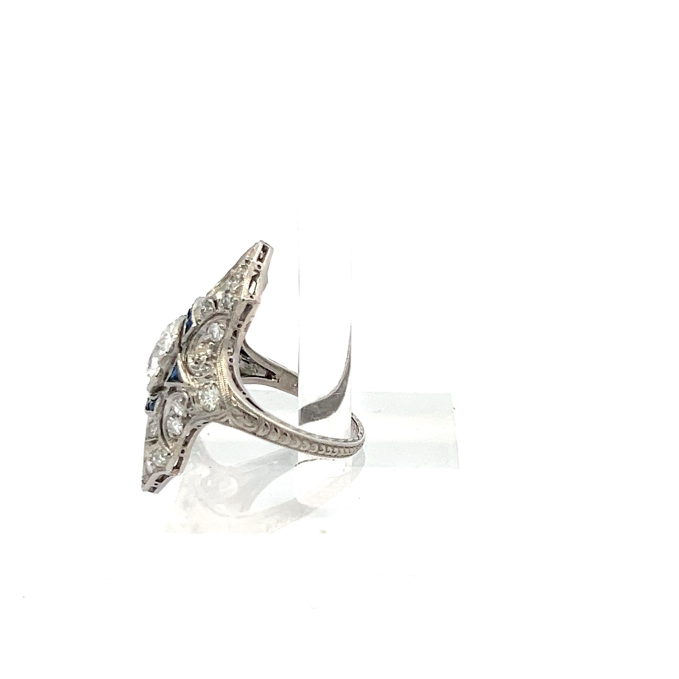 Platinum Art Deco Ring with 2.2 Carat Old European Cut Diamonds G-SI2 GIA Cert