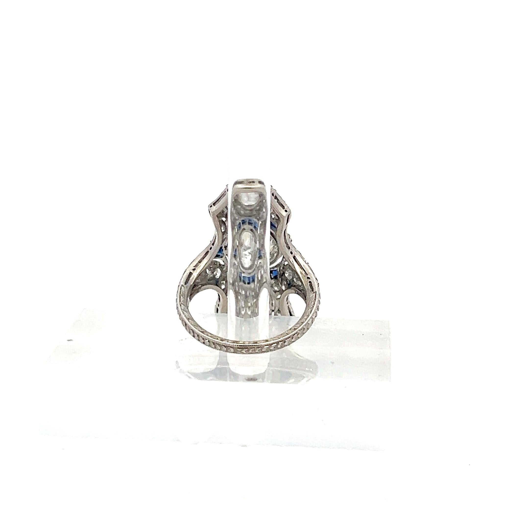 Platinum Art Deco Ring with 2.2 Carat Old European Cut Diamonds G-SI2 GIA Cert