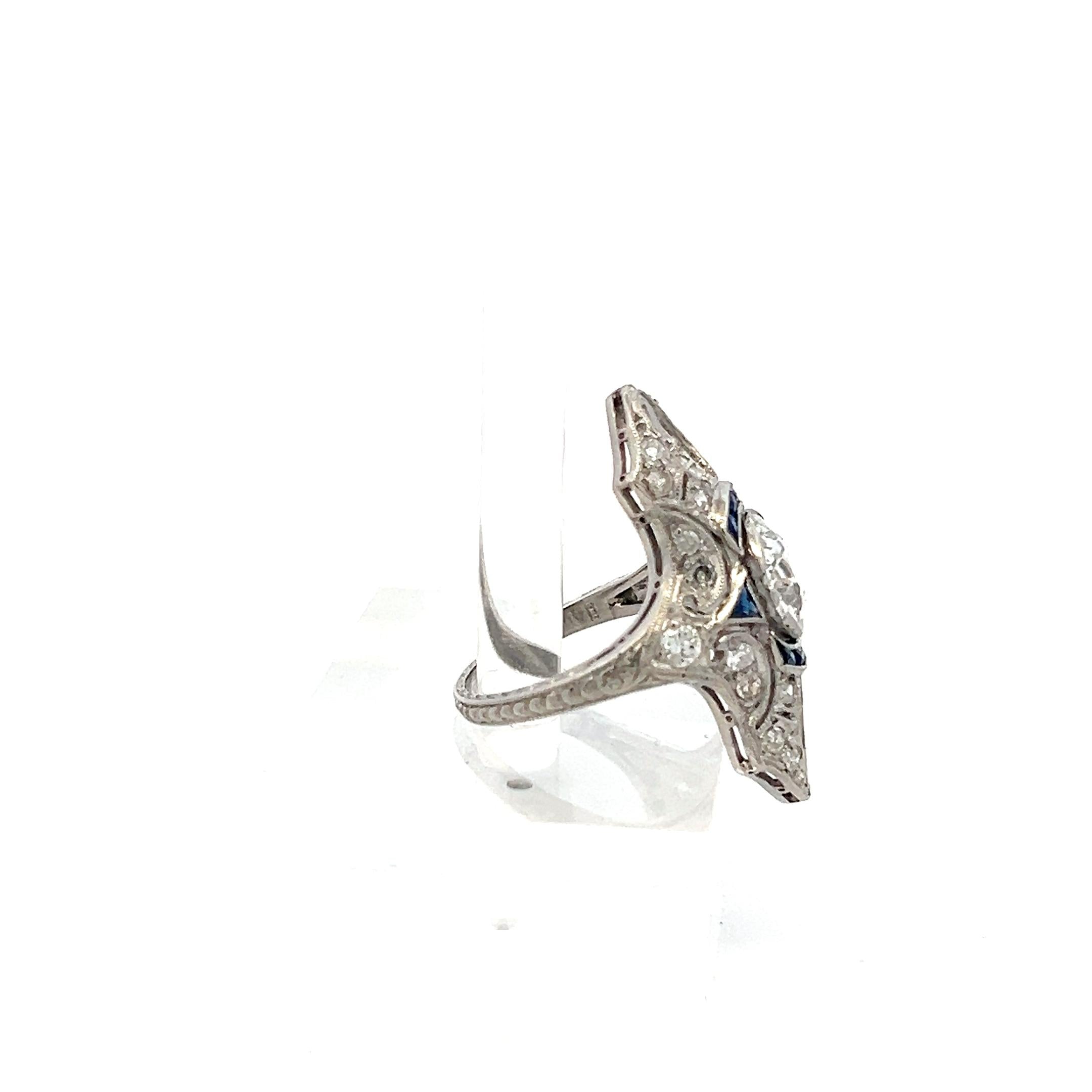 Platinum Art Deco Ring with 2.2 Carat Old European Cut Diamonds G-SI2 GIA Cert