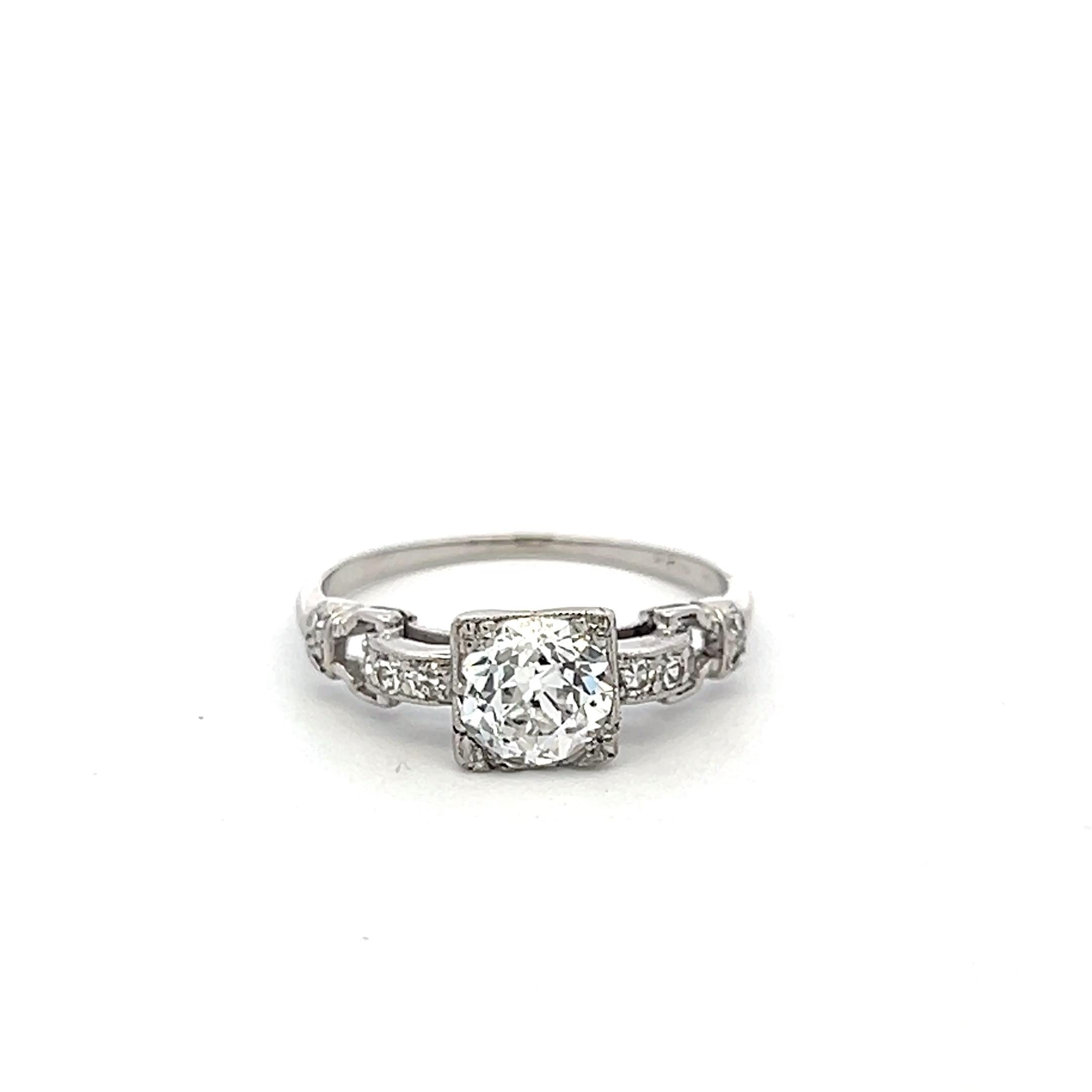 Platinum Art Deco Ring with 0.95 Carat Old European Cut Diamonds Size 5.75 GIA