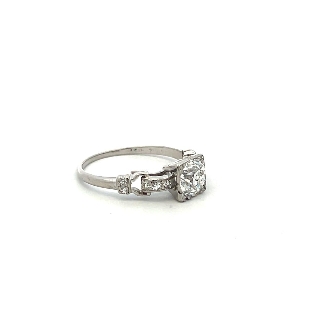 Platinum Art Deco Ring with 0.95 Carat Old European Cut Diamonds Size 5.75 GIA