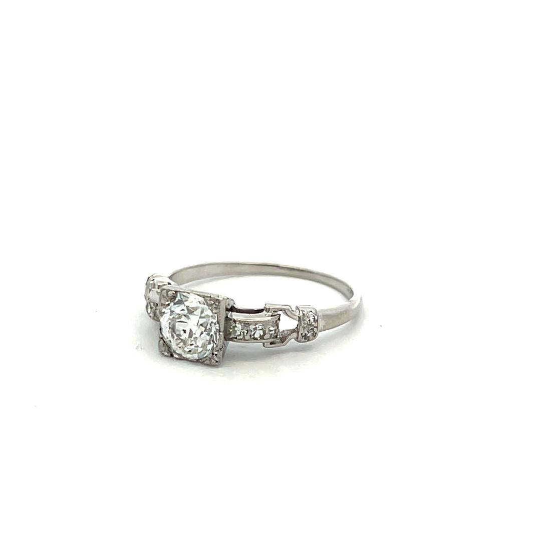 Platinum Art Deco Ring with 0.95 Carat Old European Cut Diamonds Size 5.75 GIA