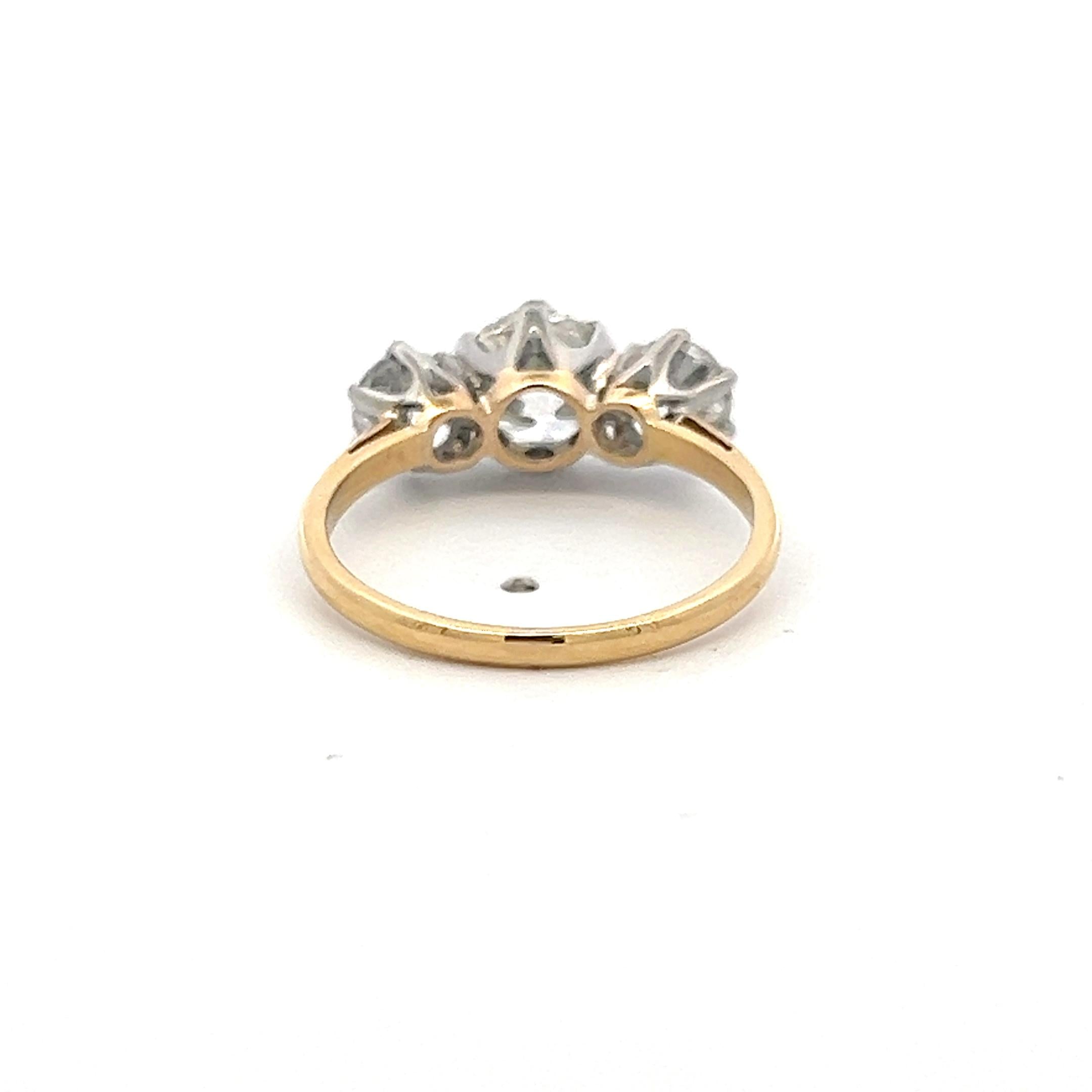 18K Two Tone Gold Three-Stone Ring 2.5ct Circular & European Diamonds I SI1 GIA