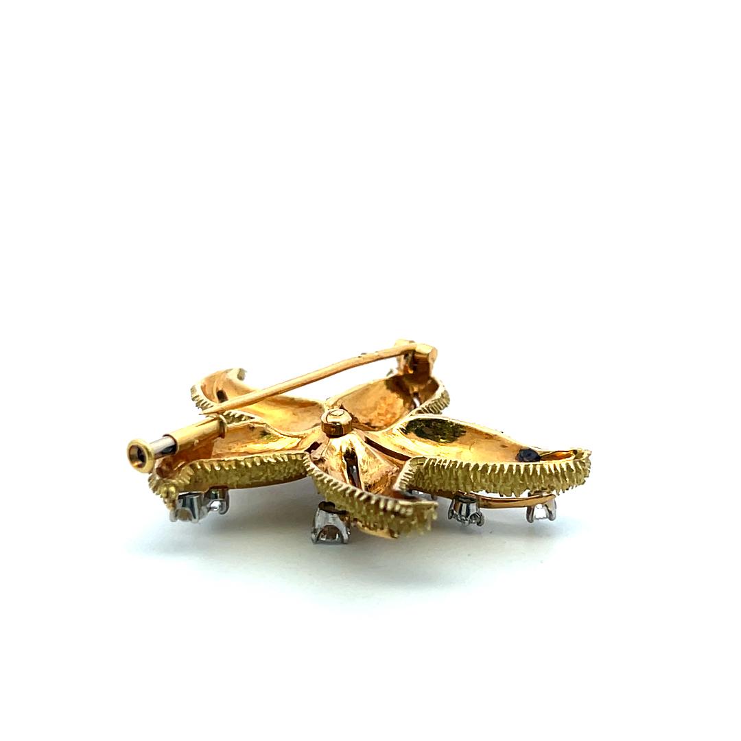Vintage 18K Gold Starfish Pin Brooch with 1.35 Carat Round G VS Diamonds