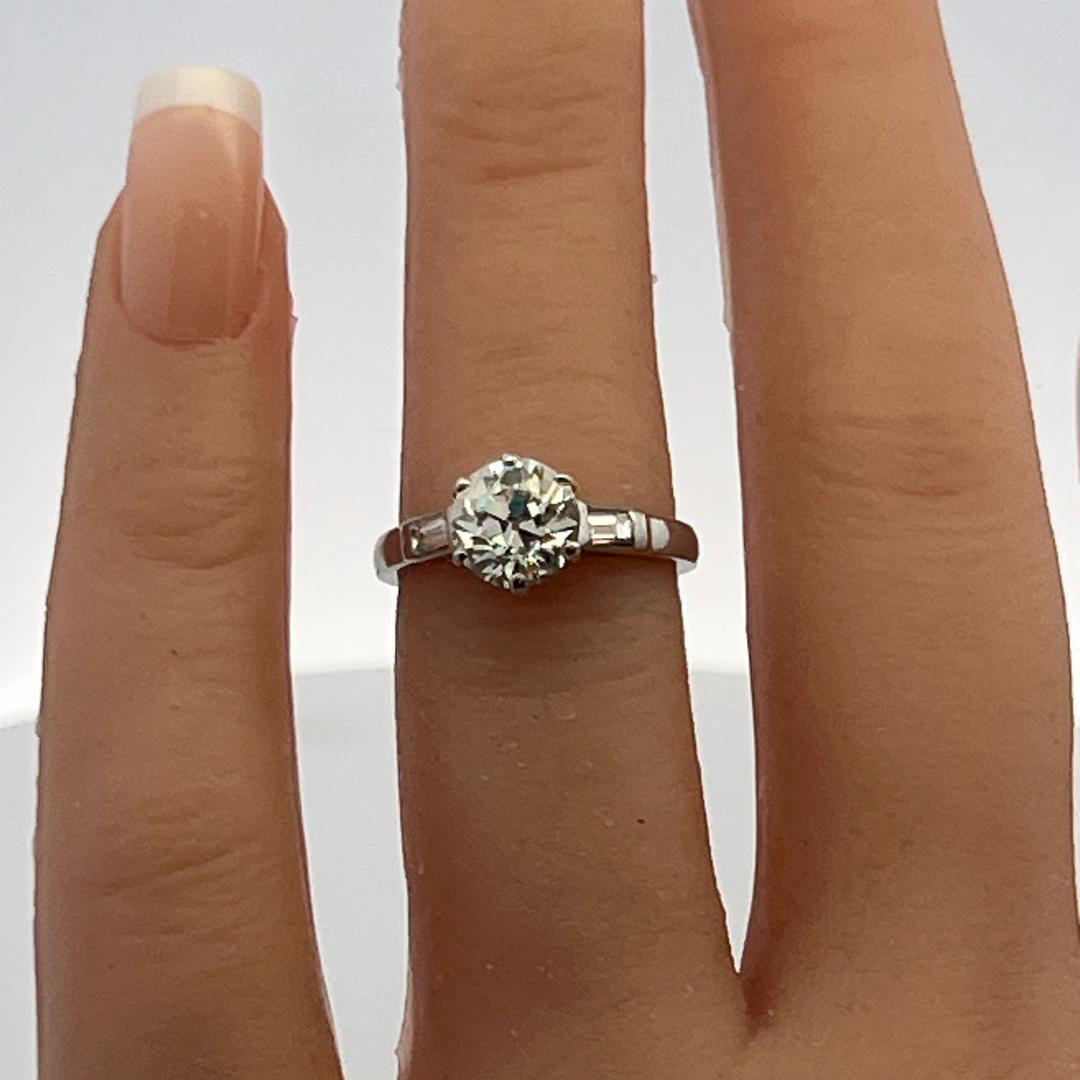 Platinum Engagement Ring 1.52 Carat Old European & Emerald Diamonds K-I1 GIA