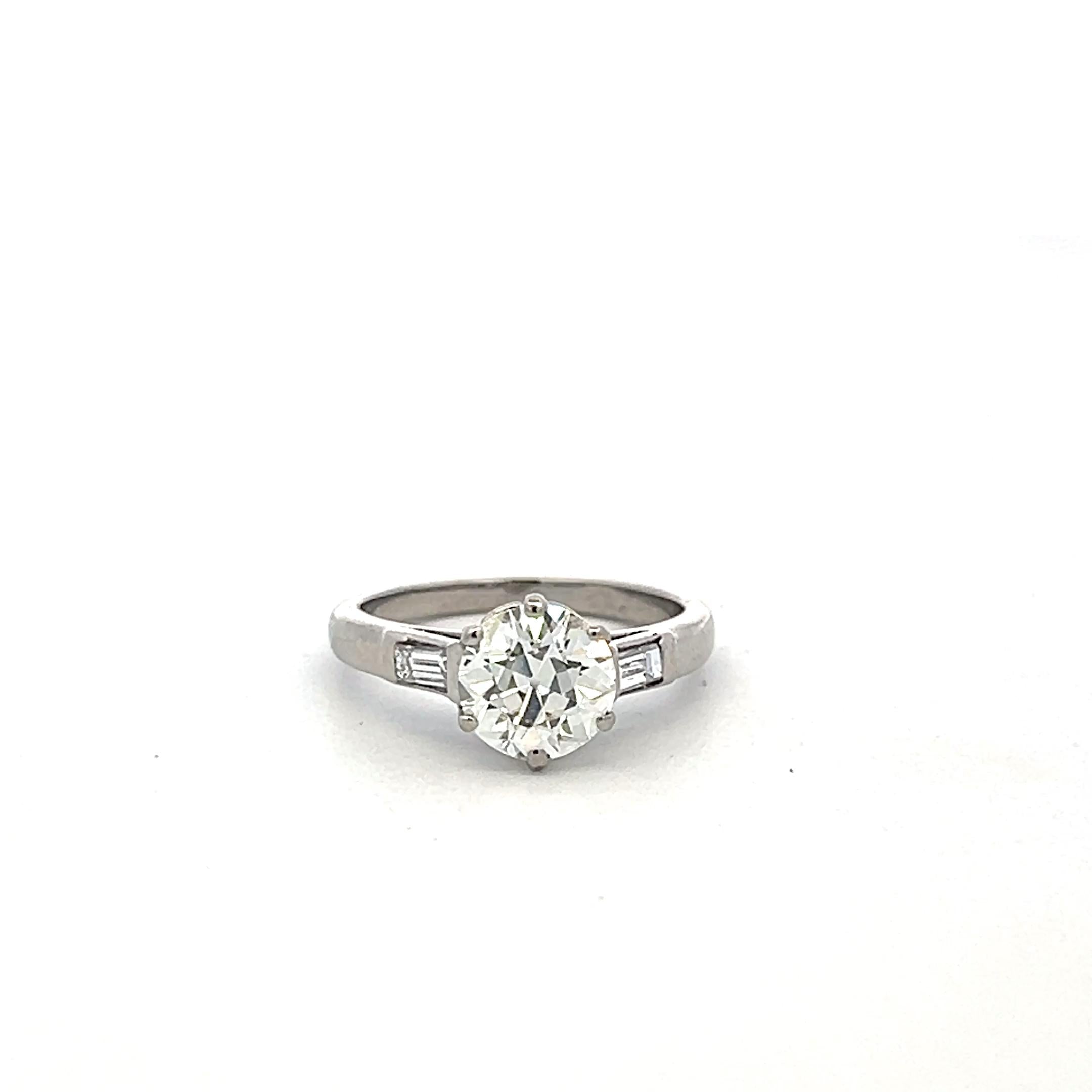 Platinum Engagement Ring 1.52 Carat Old European & Emerald Diamonds K-I1 GIA