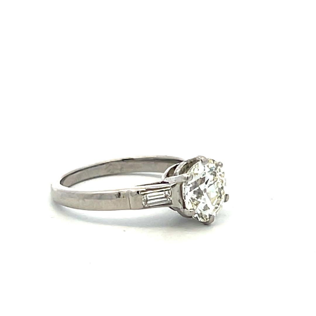 Platinum Engagement Ring 1.52 Carat Old European & Emerald Diamonds K-I1 GIA