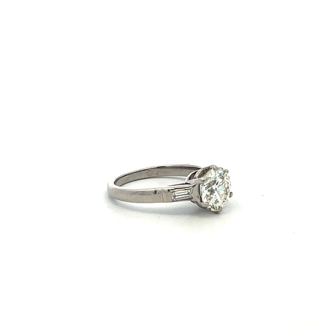 Platinum Engagement Ring 1.52 Carat Old European & Emerald Diamonds K-I1 GIA