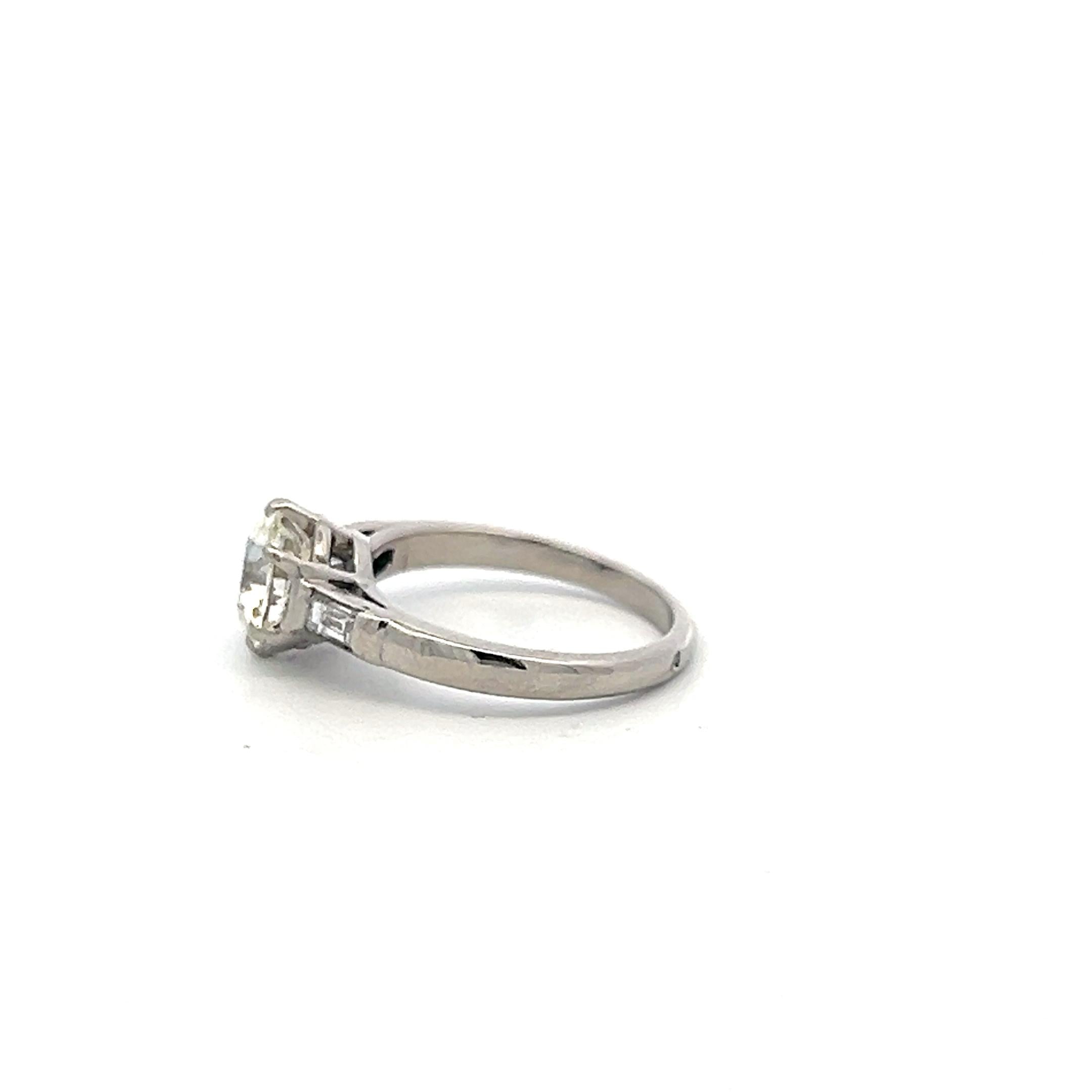 Platinum Engagement Ring 1.52 Carat Old European & Emerald Diamonds K-I1 GIA